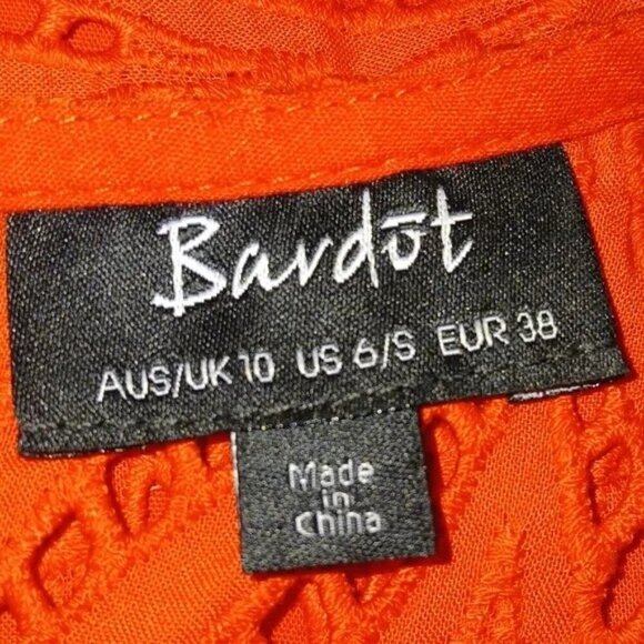 Bardot Kira Red Eyelet Fit & Flare Ruffle Sleeveless Dress - Picture 7 of 8